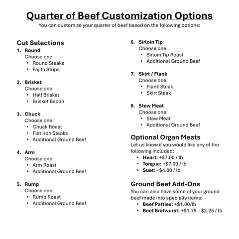 Grass Fed Grain Finished, Beef Quarter (1/4) - Local Pastures