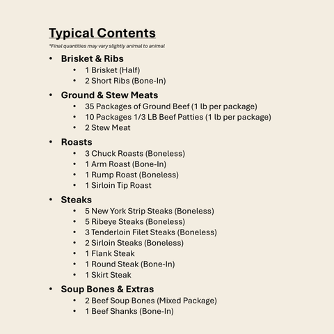Grass Fed Grain Finished, Beef Quarter (1/4) - Custom Share Deposit - Local Pastures